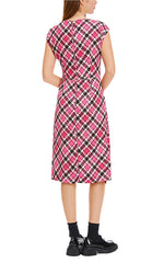 Marccain Draped Check Dress in Dragonfruit