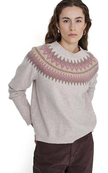 Yerse Print Pink & White Sweater